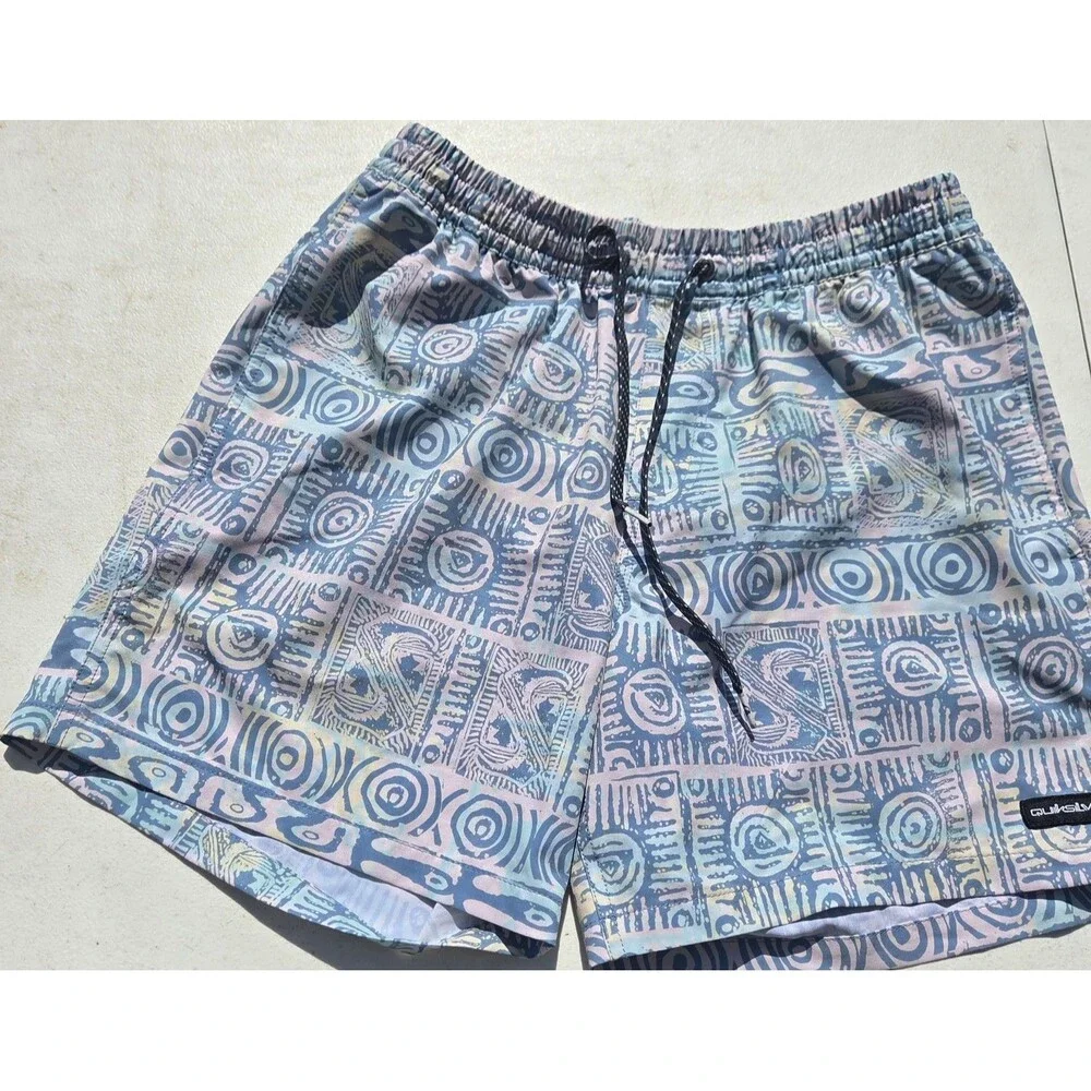 Quiksilver Men's Size M Boardshorts Swim Trunk Pastel Tribal Geometric Recycled